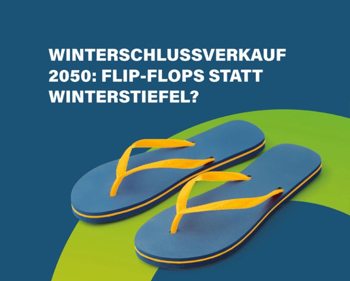 FlipFlops_Klein4 Mit meteoviva Energiekosten in Shopping Centern senken. Motiv Winterschlussverkauf 2050: Flip-Flops statt Winterstiefel?